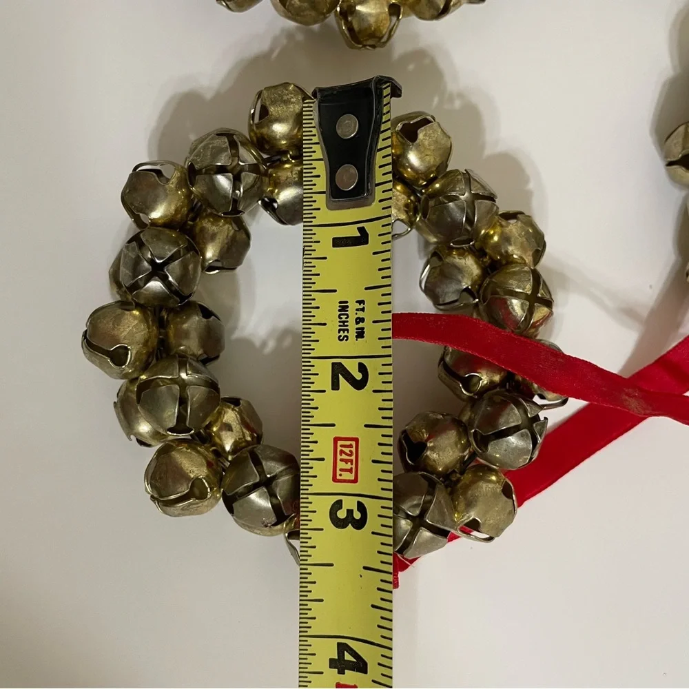 Vintage 90s Set/4 brass sleigh jingle bell Christmas wreaths